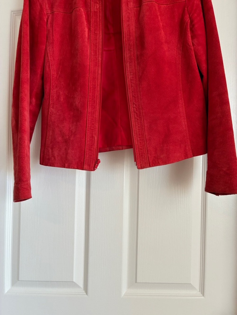 Coastal Cowgirl Yvonne Marie Red Suede Leather Zip-Up Moto Jacket - Size 8 - Picture 6 of 10